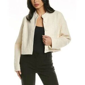 Rebecca Taylor Womens Cream Winter Tweed Wool Blend Cropped Jacket Sz Medium NWT